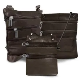 All Leather Set Of 3 Casual On The Go Bags-Brown Color