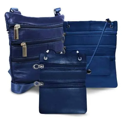 All Leather Set Of 3 Casual On The Go Bags-Navy Blue Color