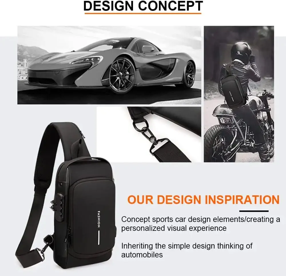 Anti-Theft USB Crossbody Bag Sports & Leisure, Multi-Functional with Password Lock Unisex