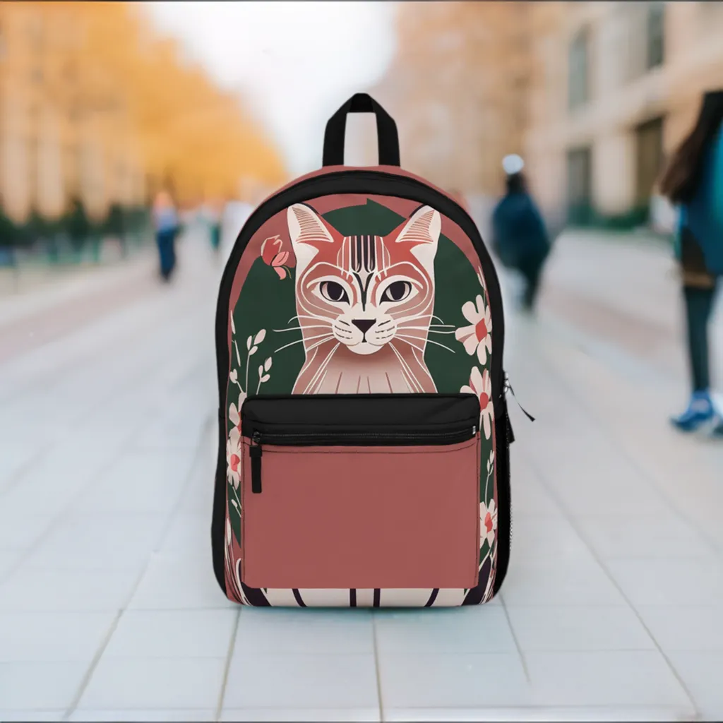 Art Deco Tabby, Backpack with Computer Pocket and Padded Back