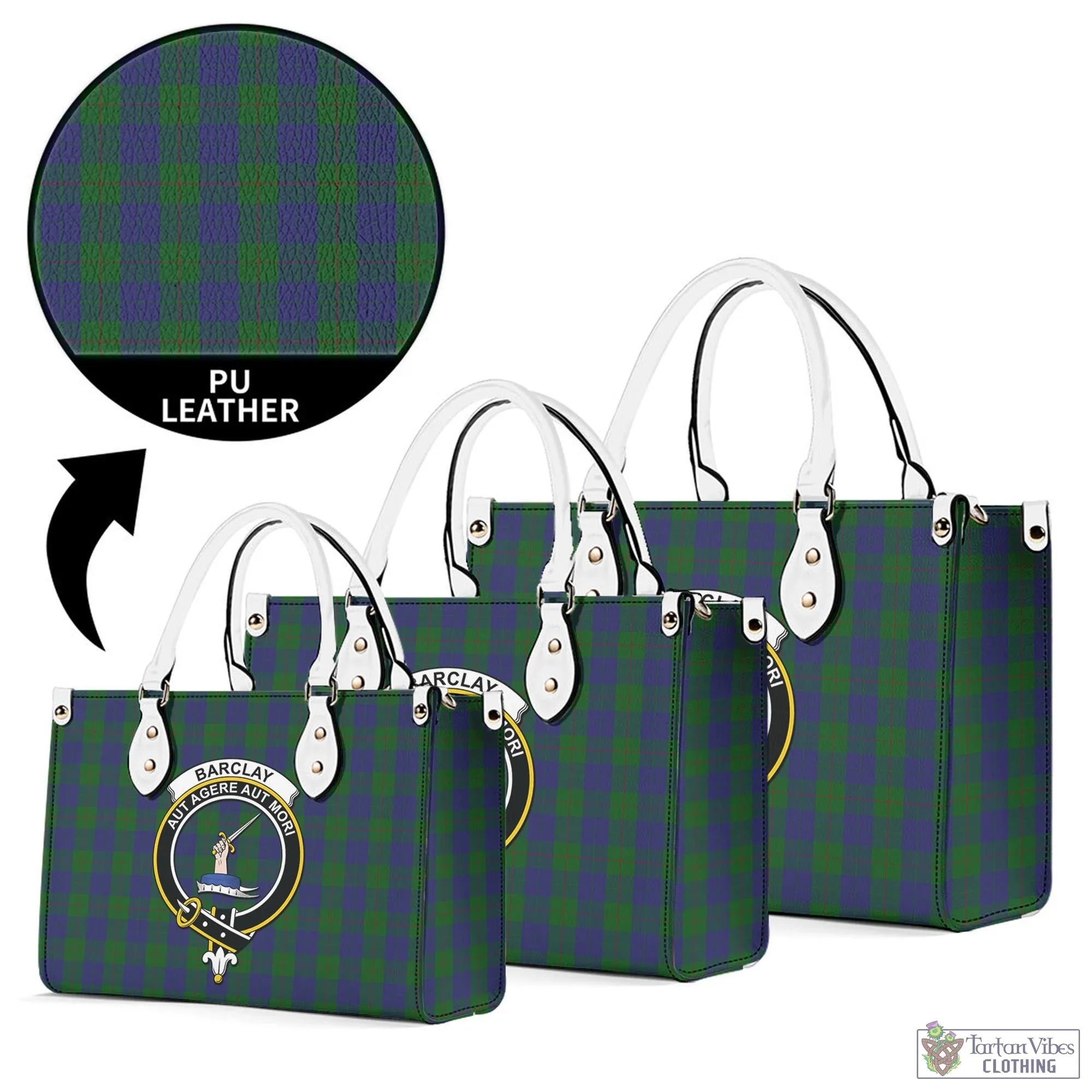 Barclay Tartan Luxury Leather Handbags with Family Crest