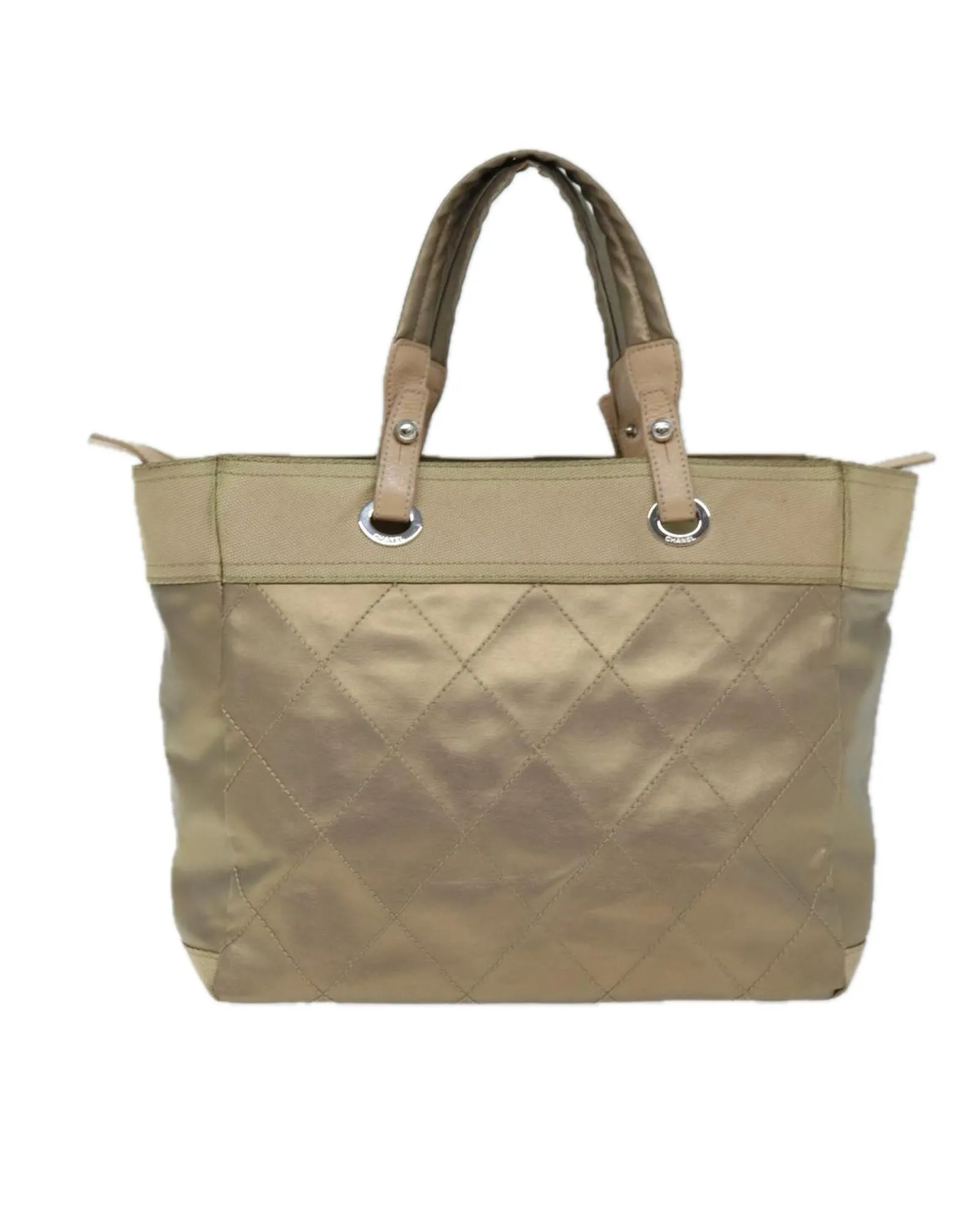 Beige Leather Stitch Tote Bag with CC Logo - Authentic