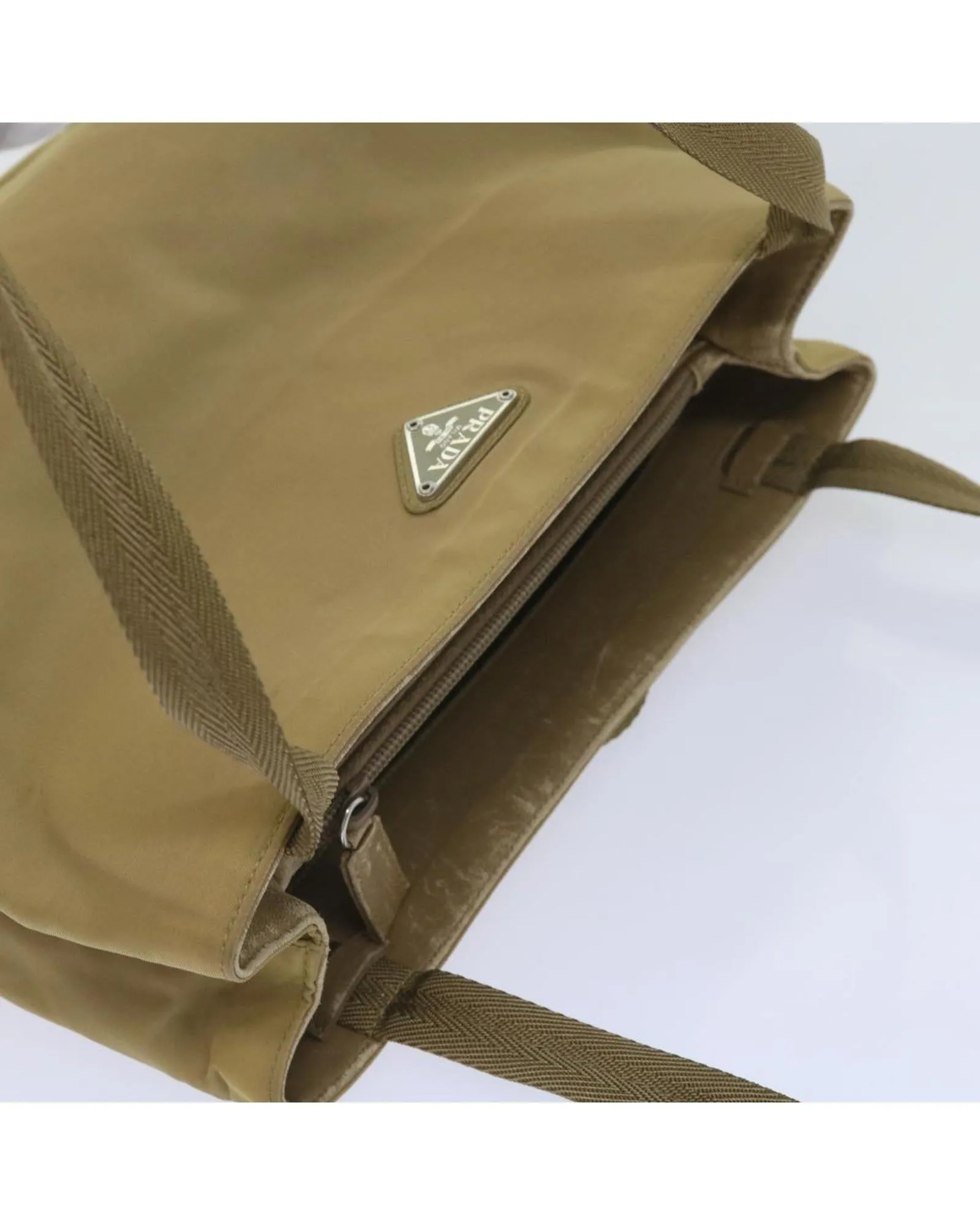 Beige Nylon Shoulder Bag with Adjustable Strap by Prada