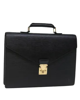 Black Epi Leather Briefcase with Key Accessory - French Made Designer Bag