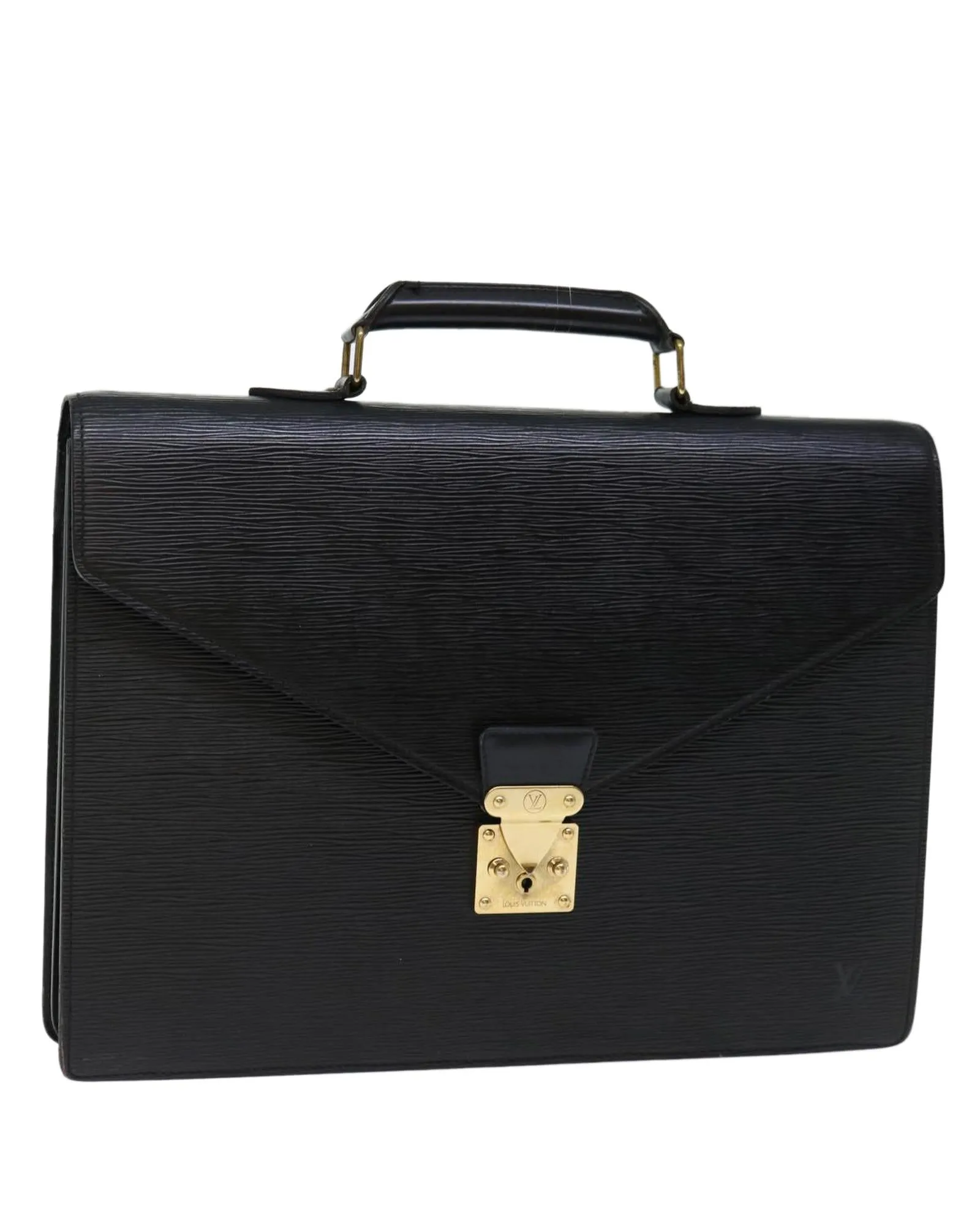 Black Epi Leather Briefcase with Key Accessory - French Made Designer Bag