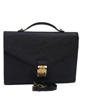 Black Epi Leather Shoulder Briefcase with Strap