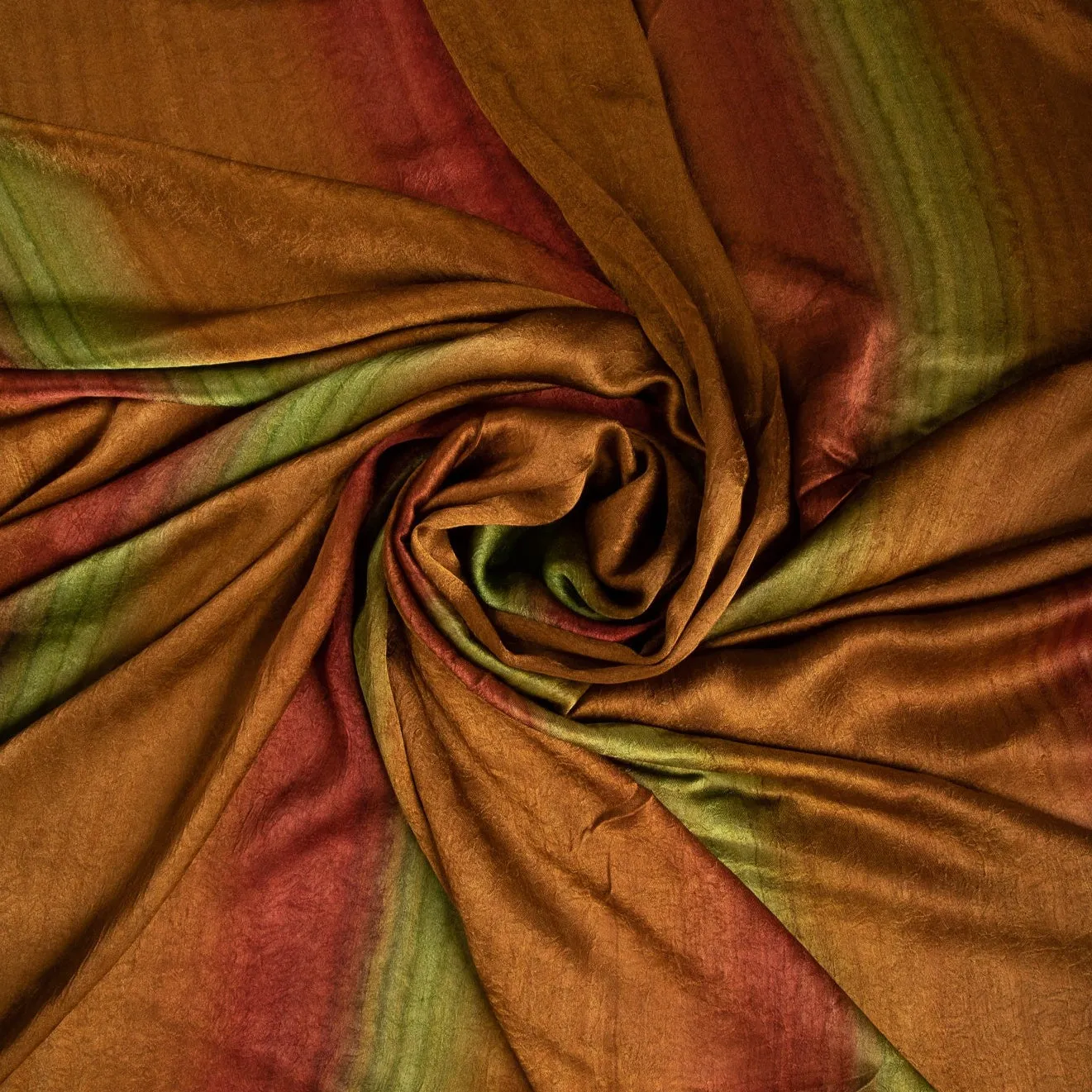 Brown Multi Color Marble Print Satin Fabric