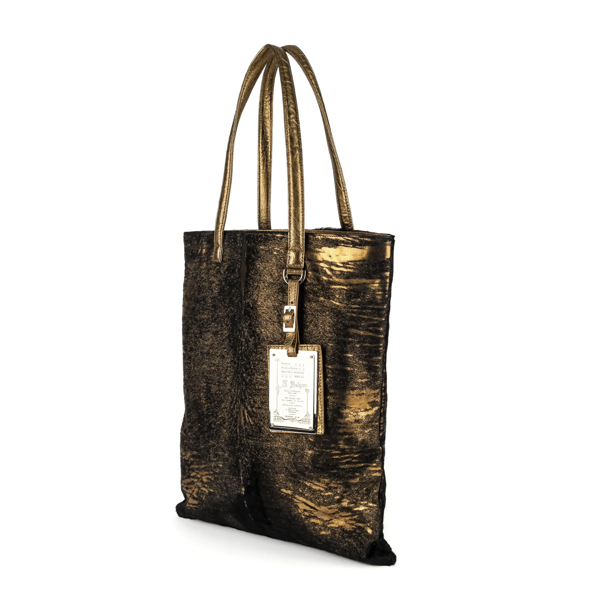 BULGARI Gold Ponyhair Tote Bag