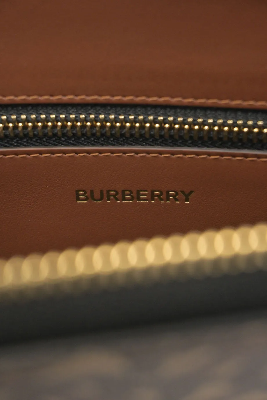 BURBERRY Brown coated TB monogram E-canvas and leather zip pouch