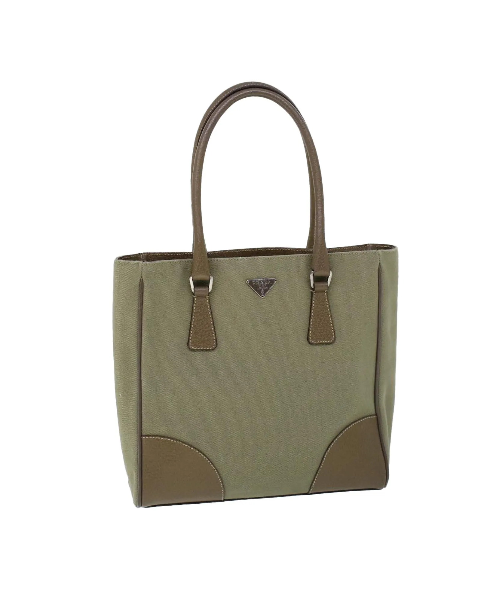 Canvas and Leather Green Hand Bag