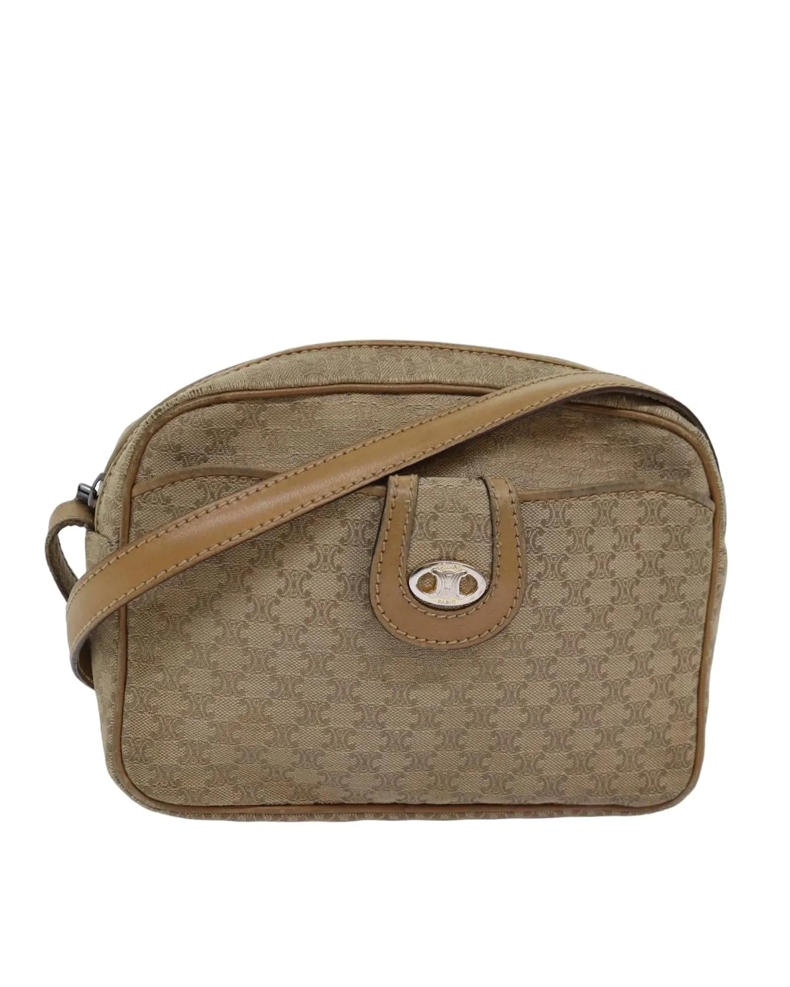 Canvas Beige Shoulder Bag with Macadam Pattern by CELINE