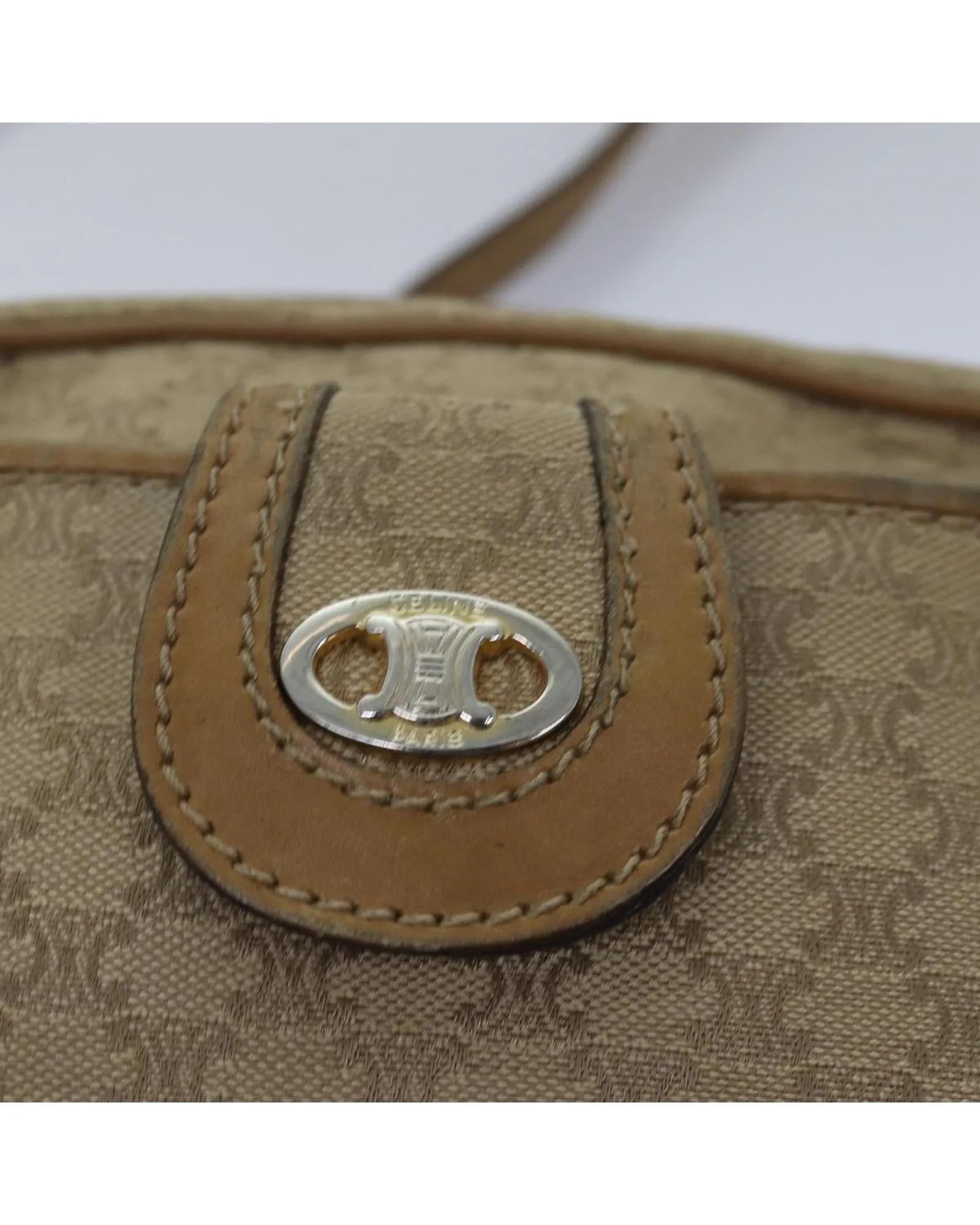 Canvas Beige Shoulder Bag with Macadam Pattern by CELINE