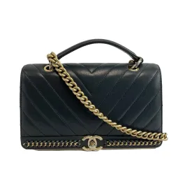 CHANEL - 2Way Bag V Stitch CC Coco Mark Black Leather Top Handle Crossbody