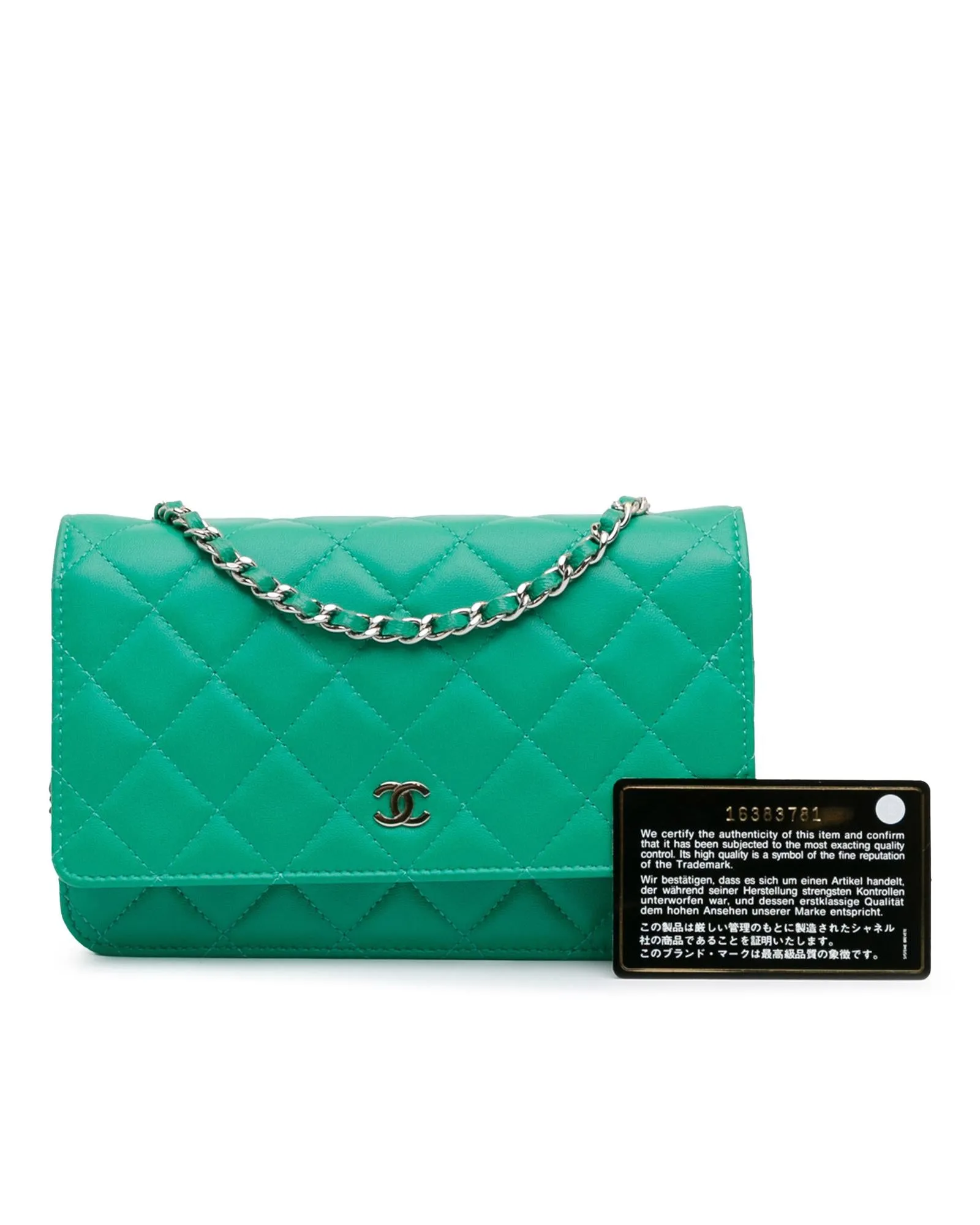 Chanel Classic Double Flap Mini Crossbody Bag Green Lambskin Leather