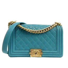 Chanel Excellent Boy Flap Medium Turquoise Handbag Excellent