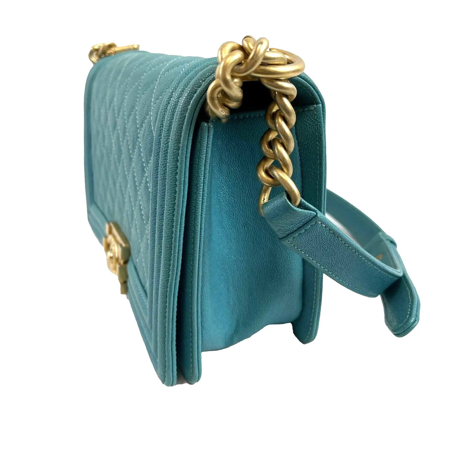 Chanel Excellent Boy Flap Medium Turquoise Handbag Excellent