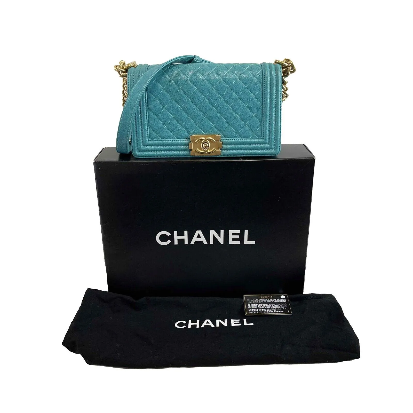 Chanel Excellent Boy Flap Medium Turquoise Handbag Excellent