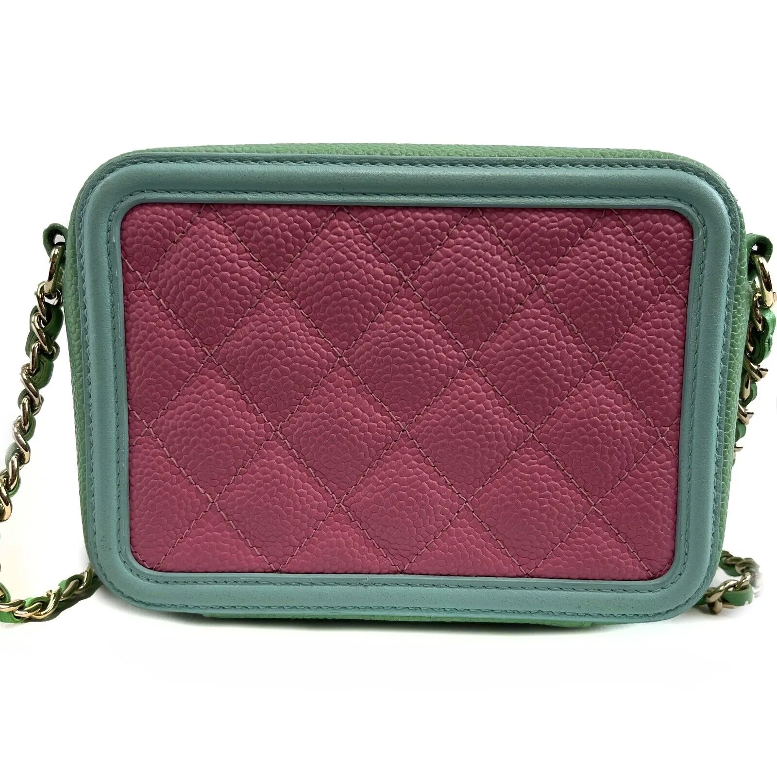 CHANEL - Mini CC Vanity Clutch Quilted Caviar - Green / Pink Crossbody