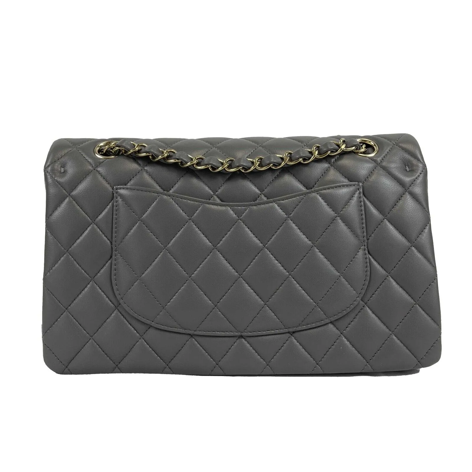 CHANEL - NEW 22A Classic Medium Double Flap Dark Grey CC Shoulder Bag