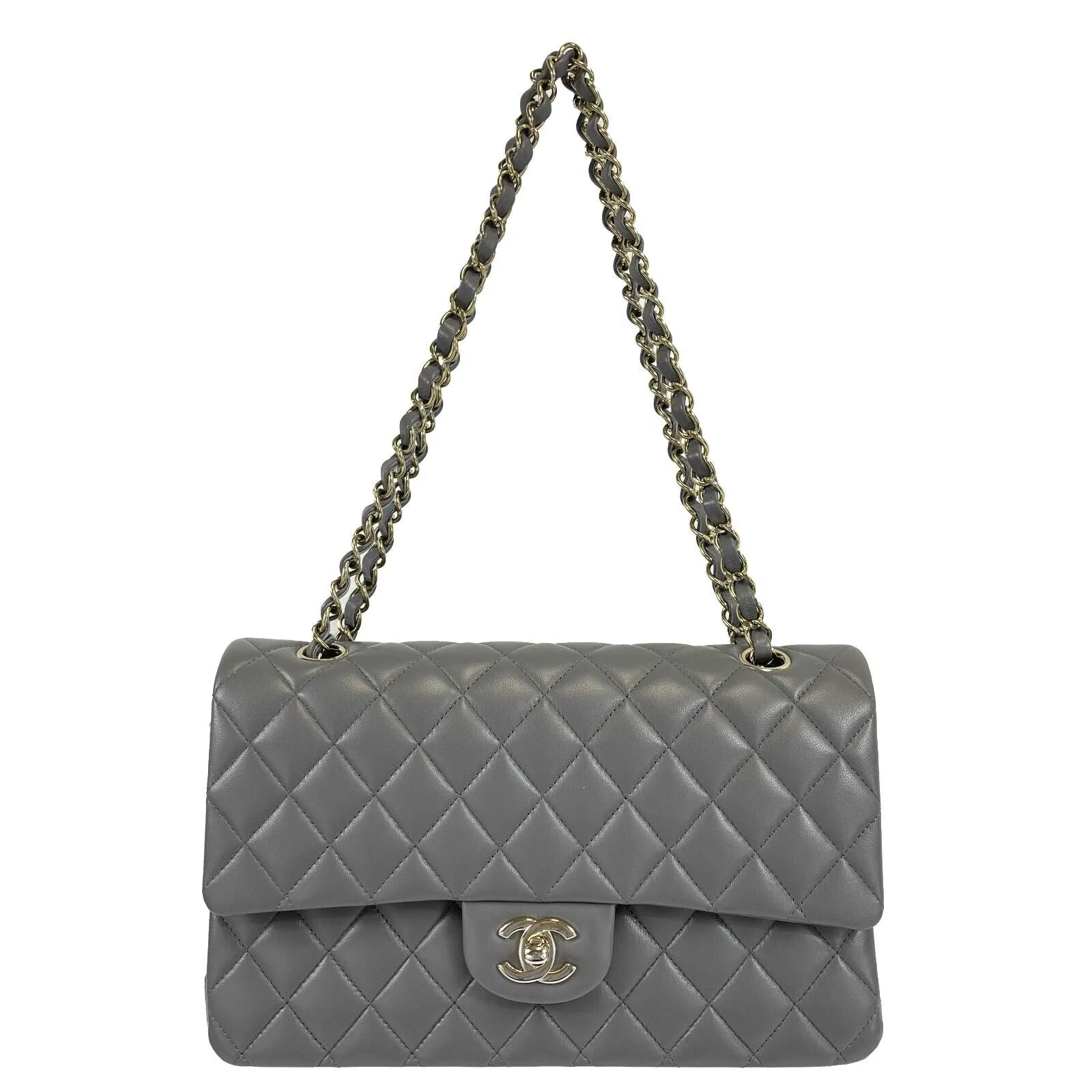 CHANEL - NEW 22A Classic Medium Double Flap Dark Grey CC Shoulder Bag