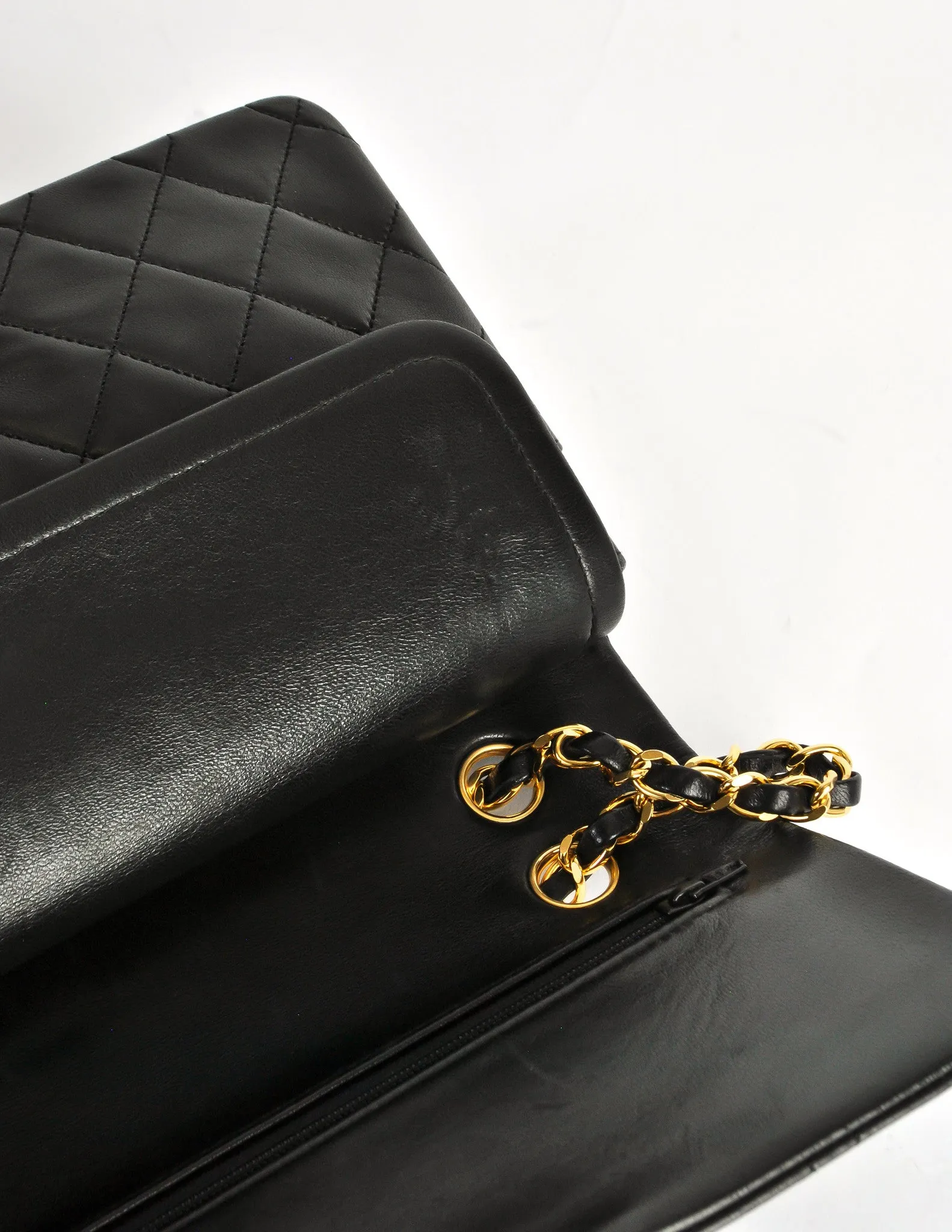 Chanel Vintage Black Quilted Lambskin Leather Classic Double Flap Bag