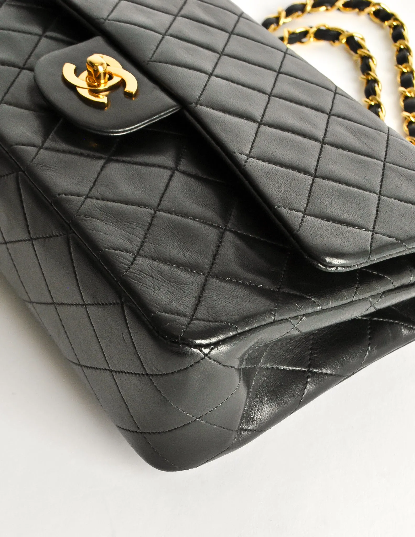 Chanel Vintage Black Quilted Lambskin Leather Classic Double Flap Bag