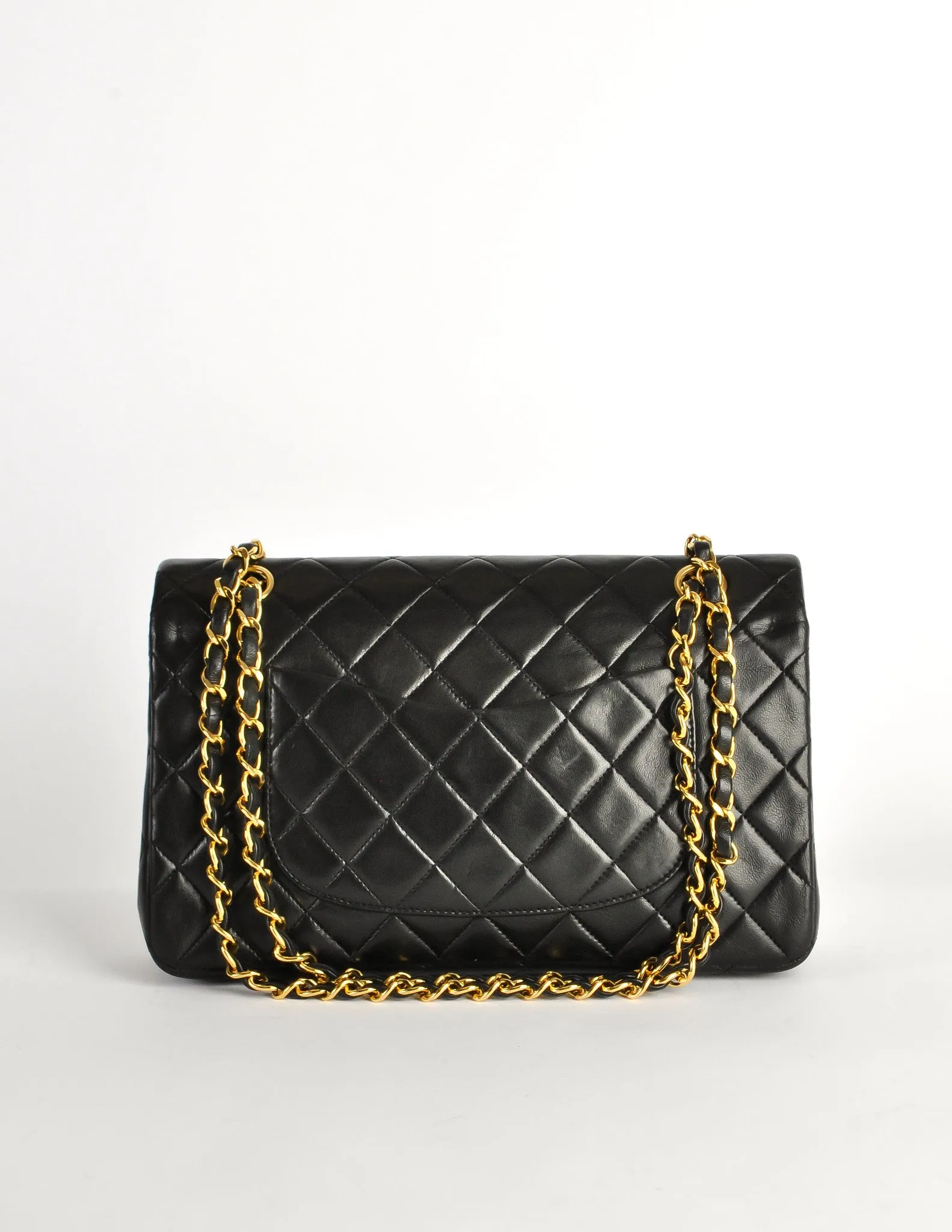 Chanel Vintage Black Quilted Lambskin Leather Classic Double Flap Bag