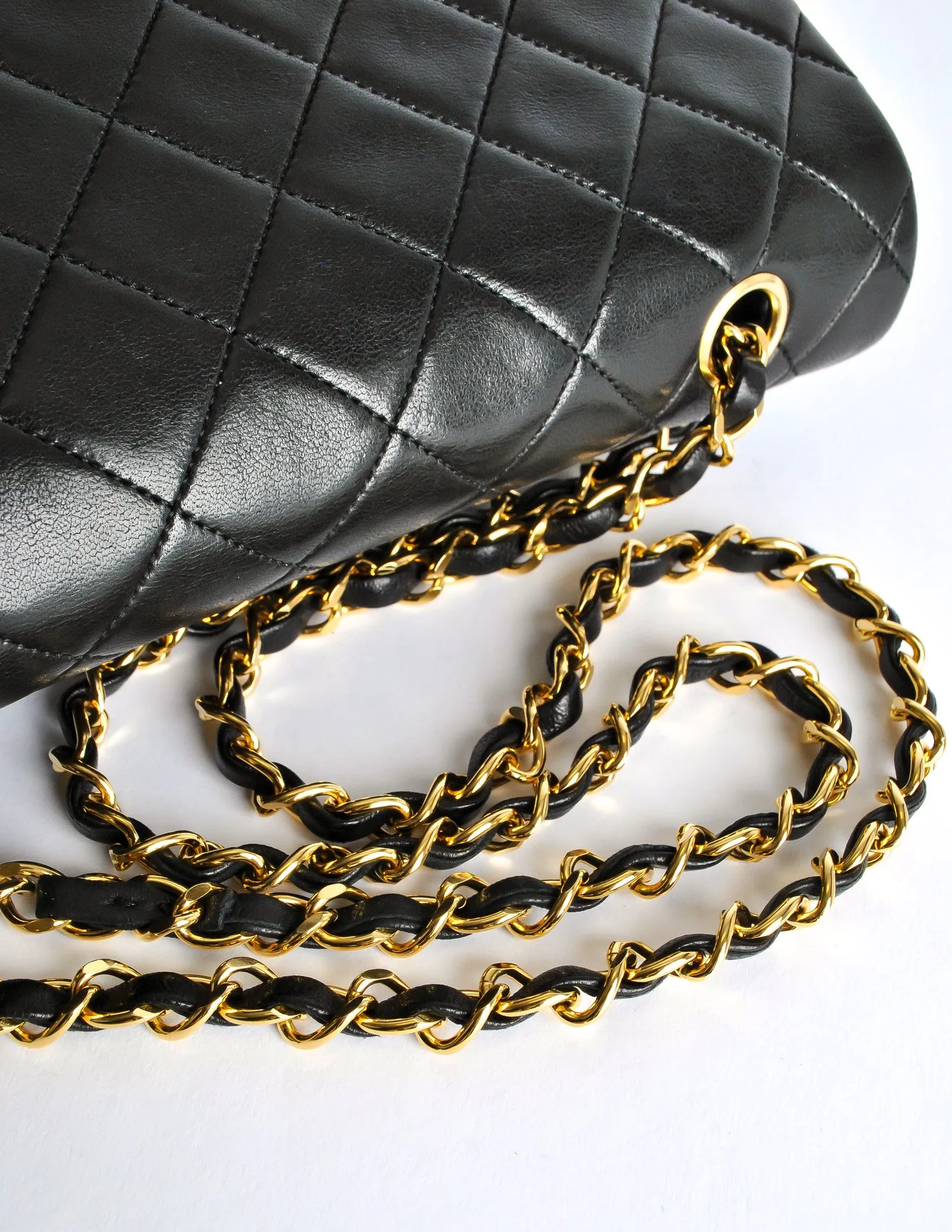 Chanel Vintage Black Quilted Lambskin Leather Classic Double Flap Bag