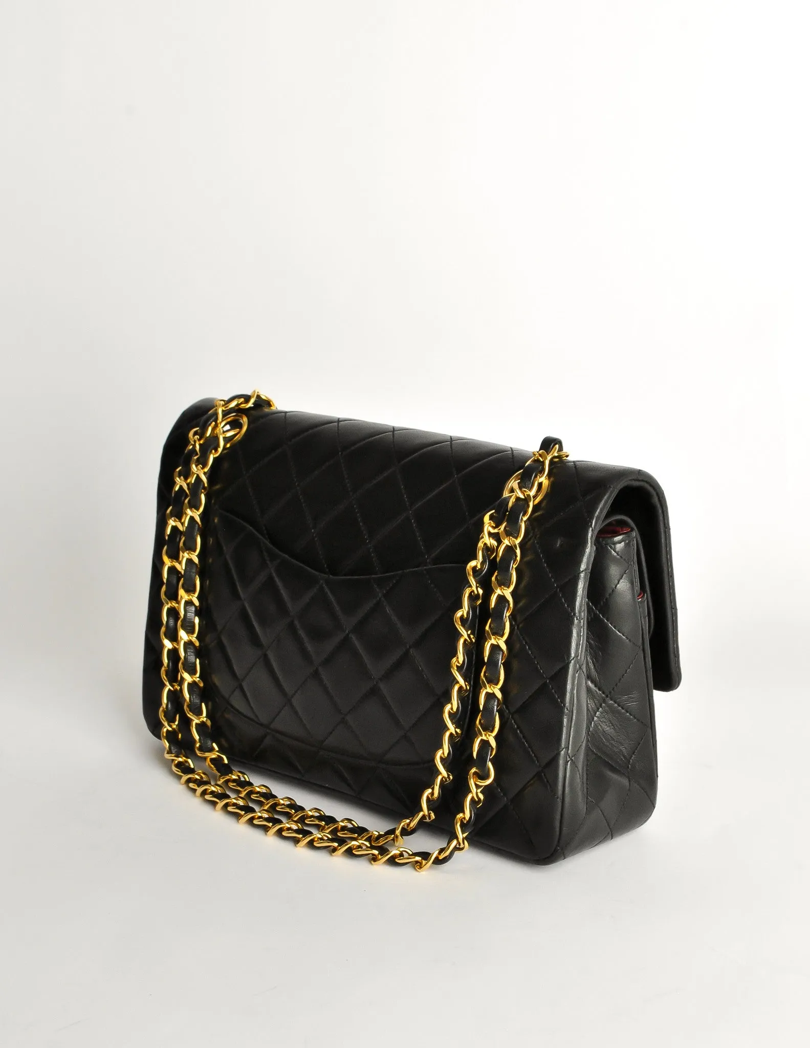 Chanel Vintage Black Quilted Lambskin Leather Classic Double Flap Bag