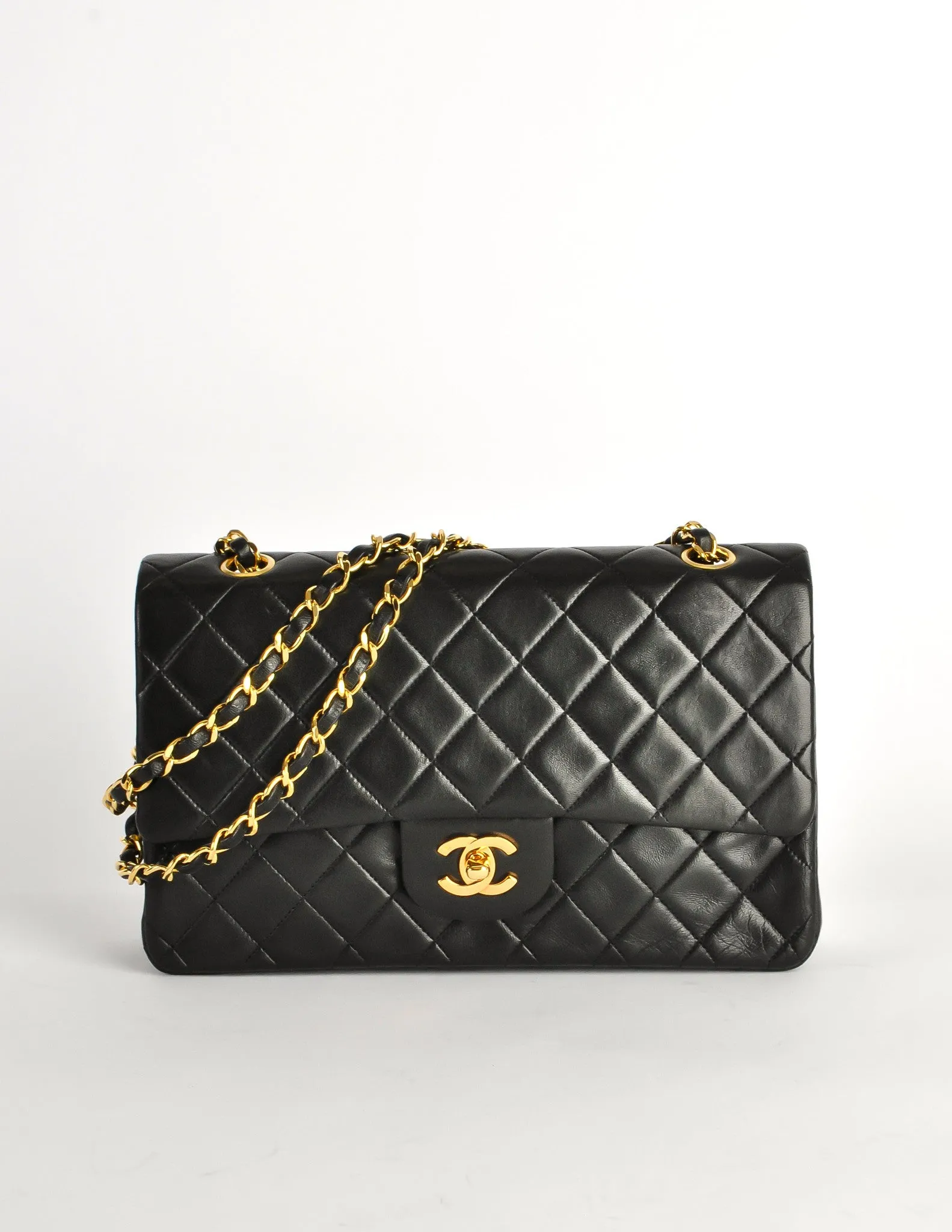 Chanel Vintage Black Quilted Lambskin Leather Classic Double Flap Bag