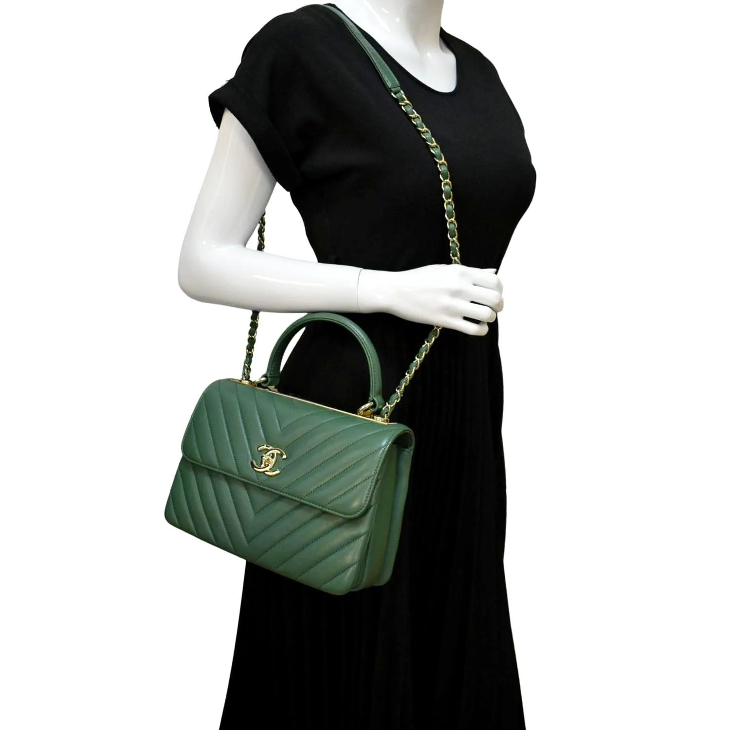 CL Trendy CC Chevron Top Handle Flap Shoulder Bag Green