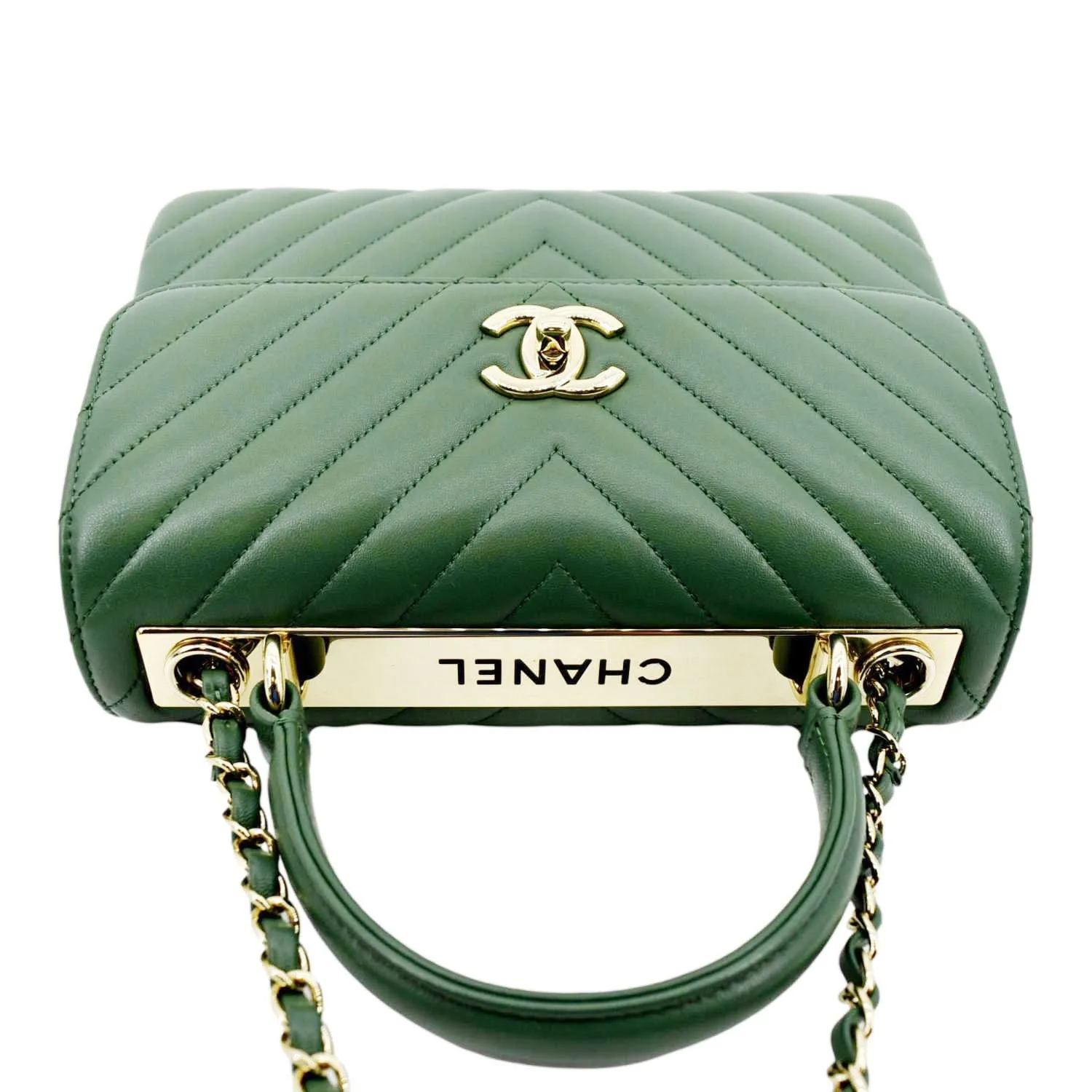 CL Trendy CC Chevron Top Handle Flap Shoulder Bag Green