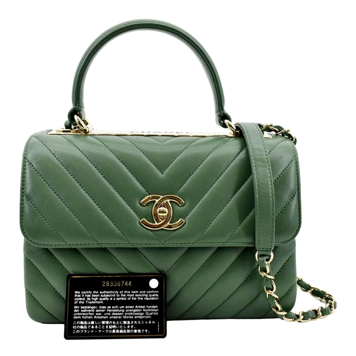 CL Trendy CC Chevron Top Handle Flap Shoulder Bag Green