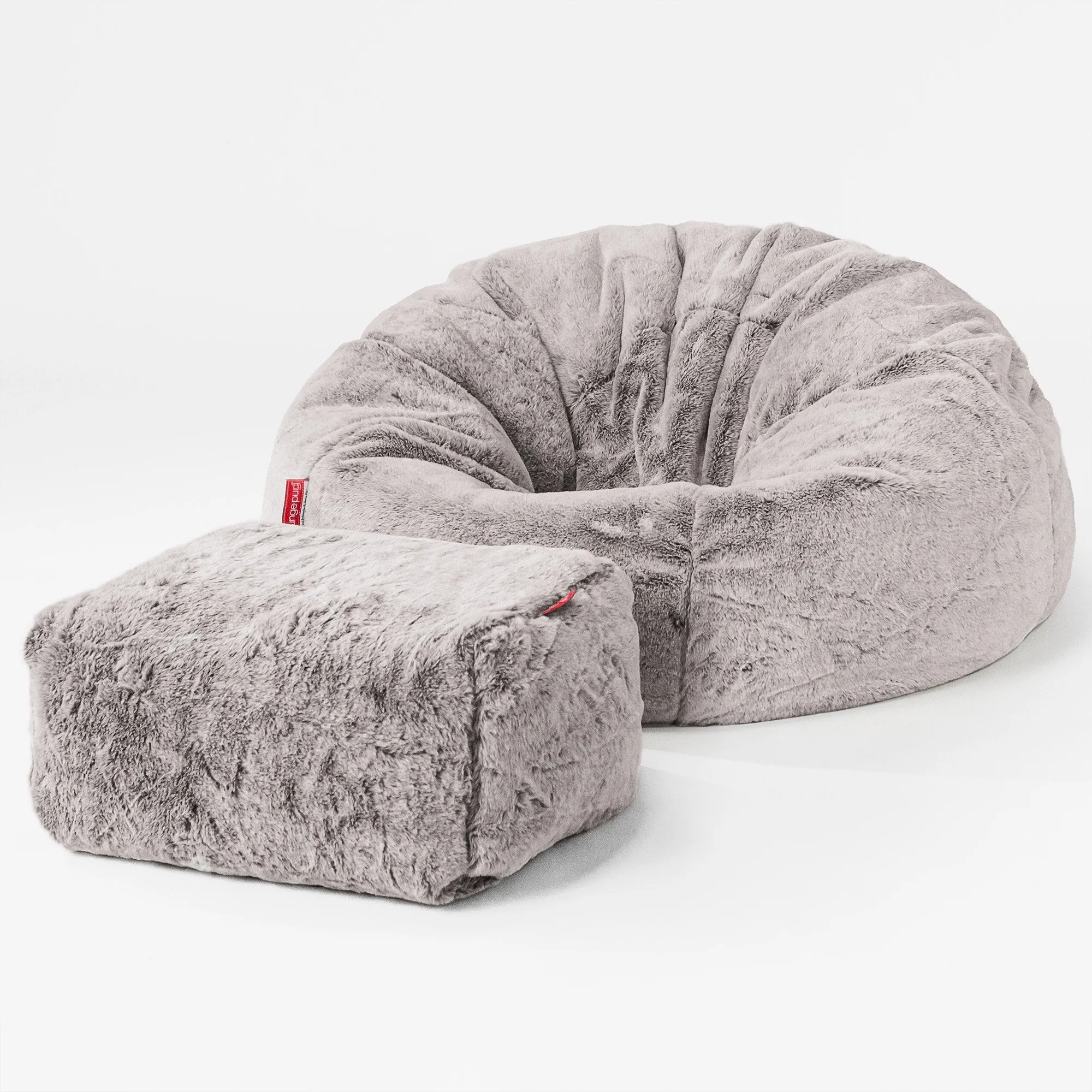 Classic Bean Bag Chair - Fluffy Faux Fur Rabbit Light Grey