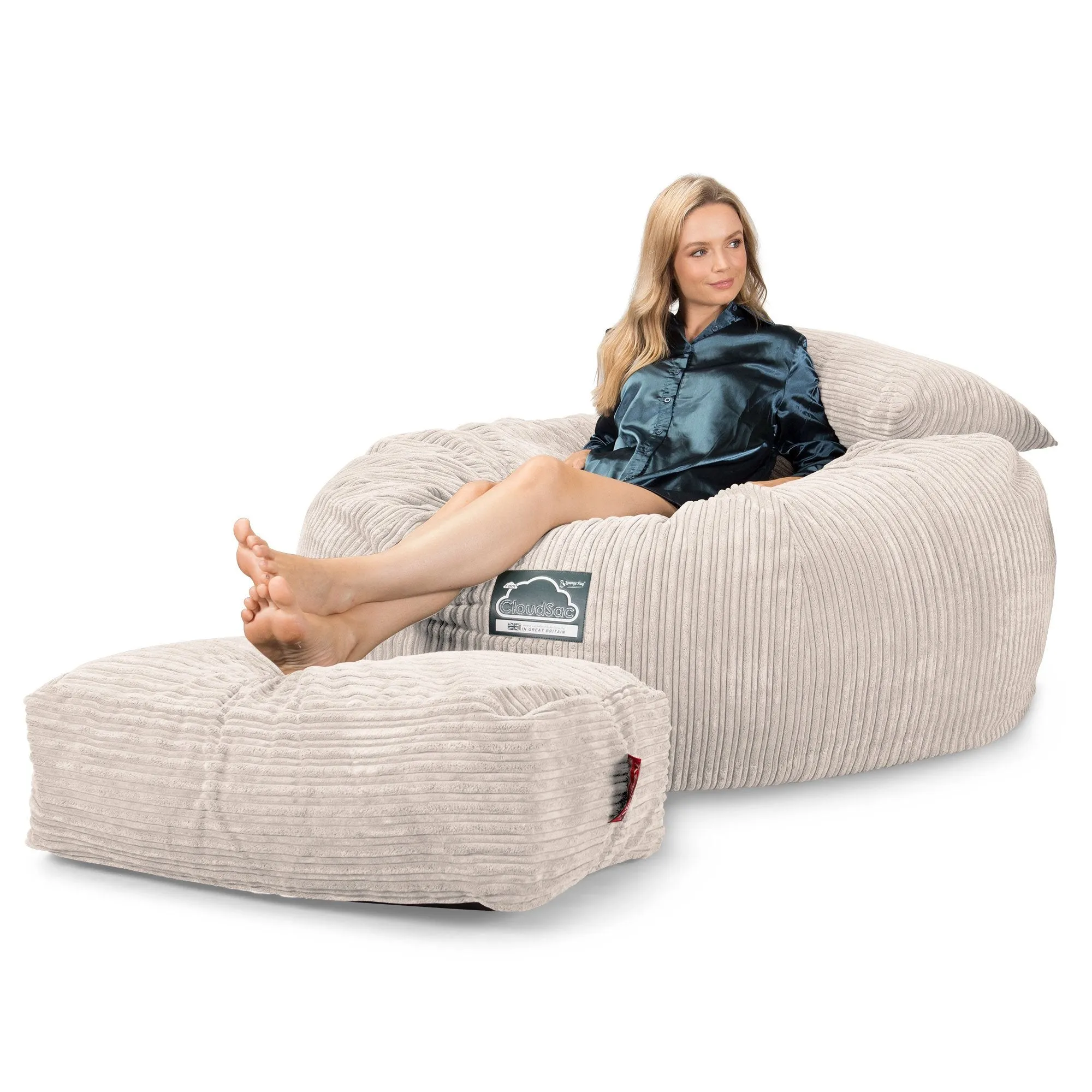 CloudSac 1010 XXL Giant Memory Foam Bean Bag Sofa - Cord Ivory