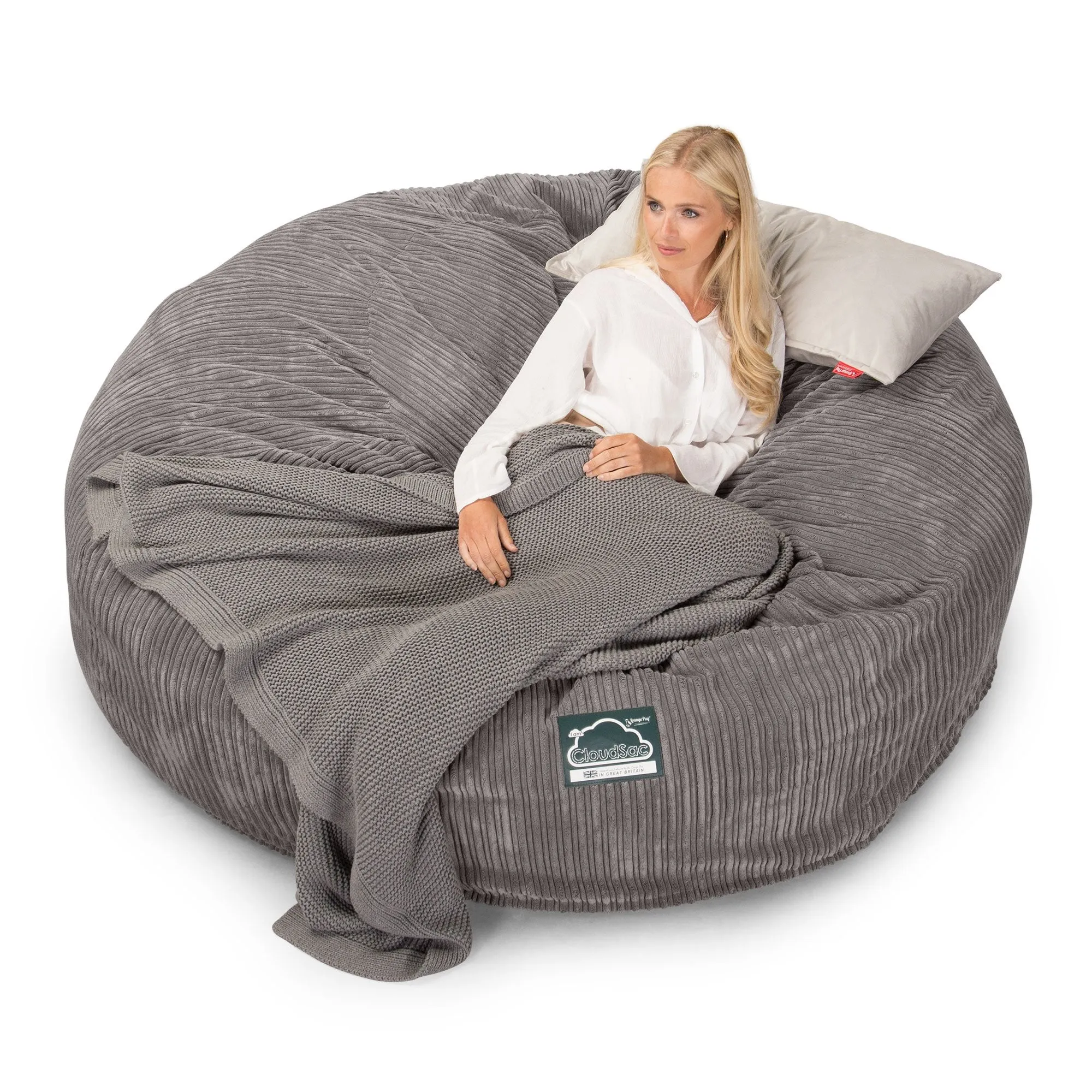 CloudSac 3000 XXL King Sized Memory Foam Beanbag Sofa - Cord Graphite Grey