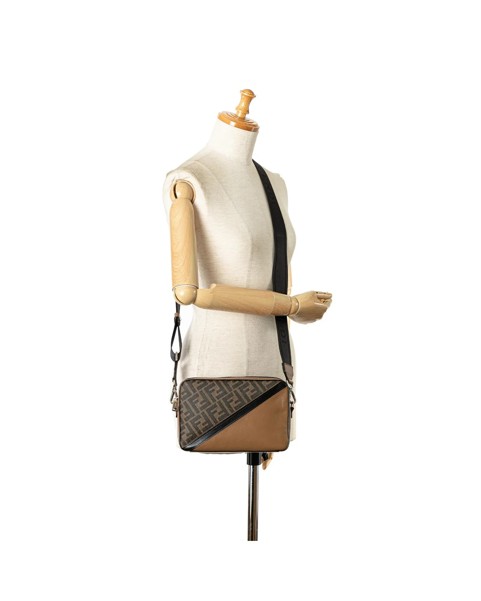 Coated Canvas and Leather Crossbody Bag with Diagonal Design