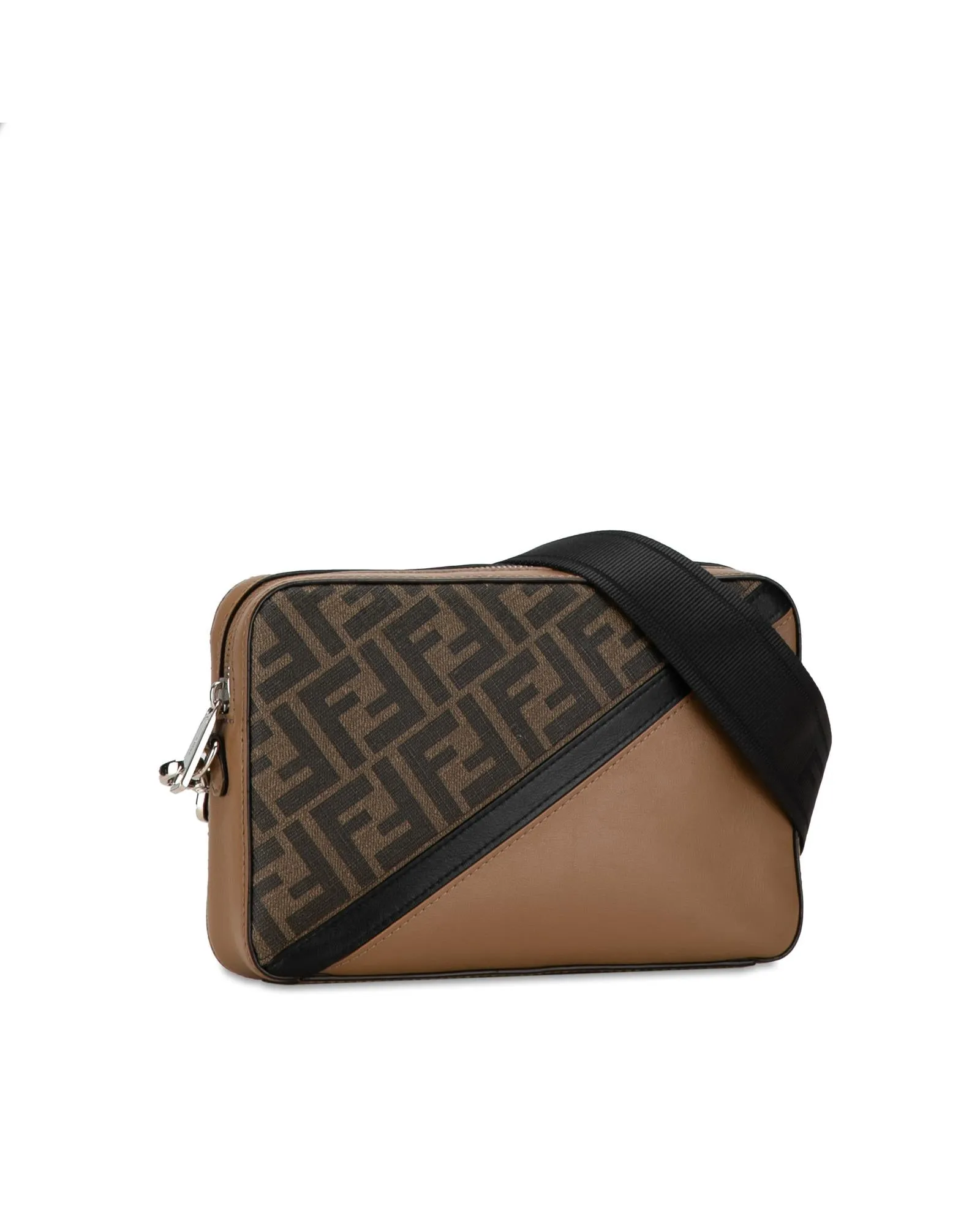 Coated Canvas and Leather Crossbody Bag with Diagonal Design