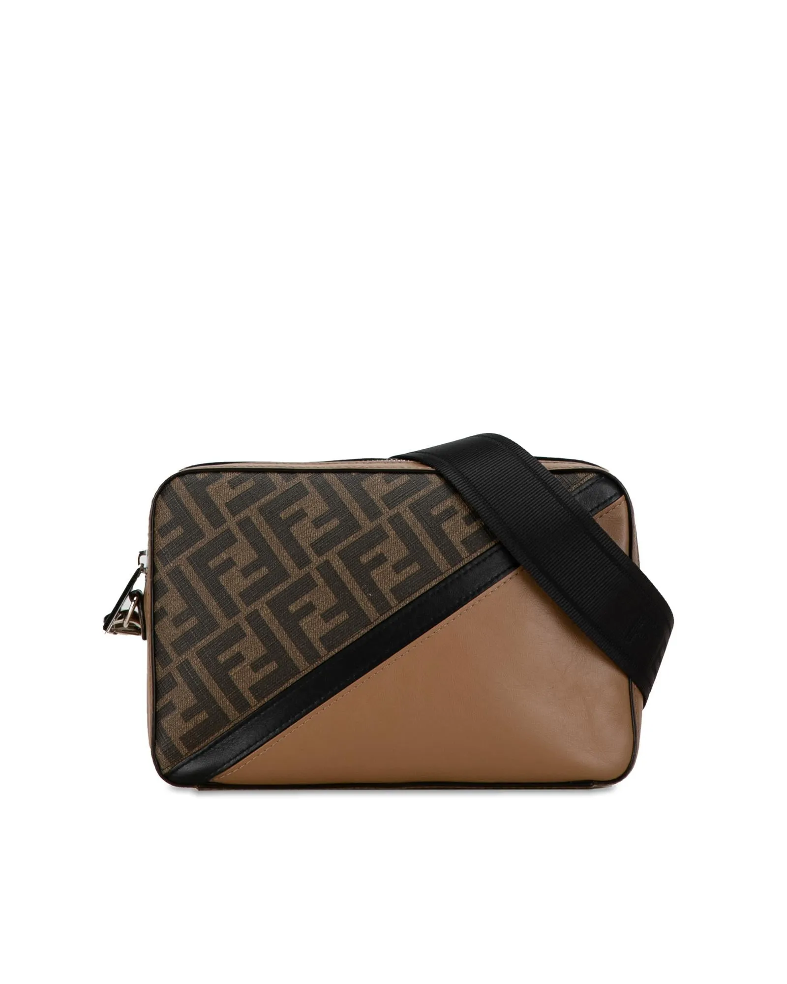 Coated Canvas and Leather Crossbody Bag with Diagonal Design