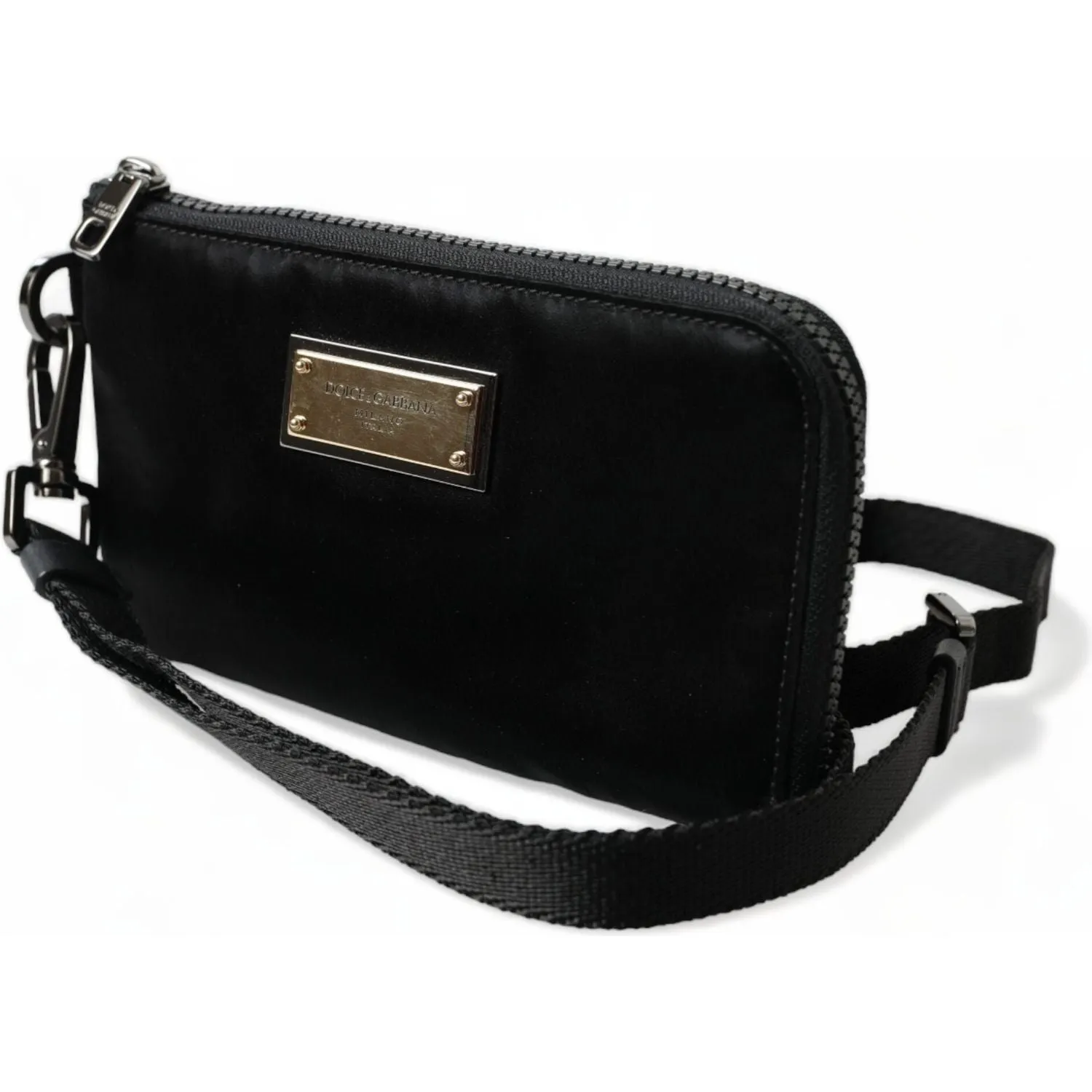 Dolce & Gabbana Elegant Black Nylon & Leather Pouch