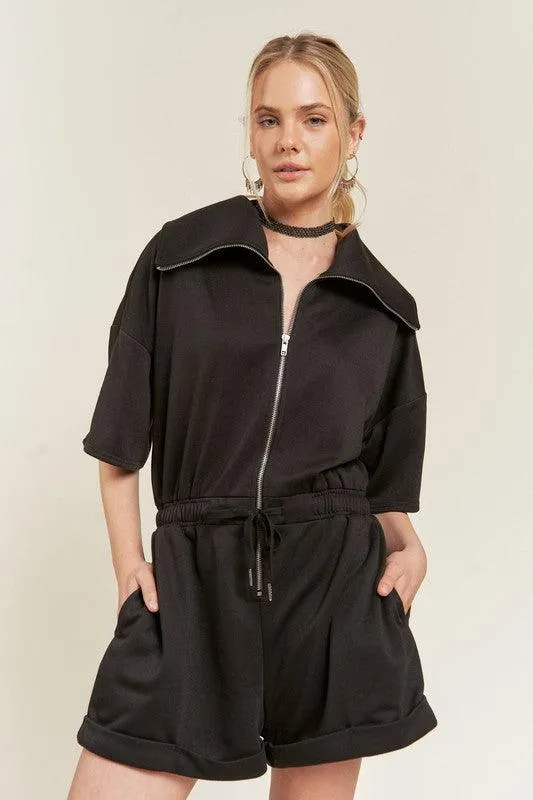 French Terry Front Zip Romper