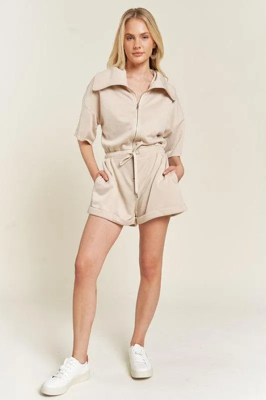 French Terry Front Zip Romper