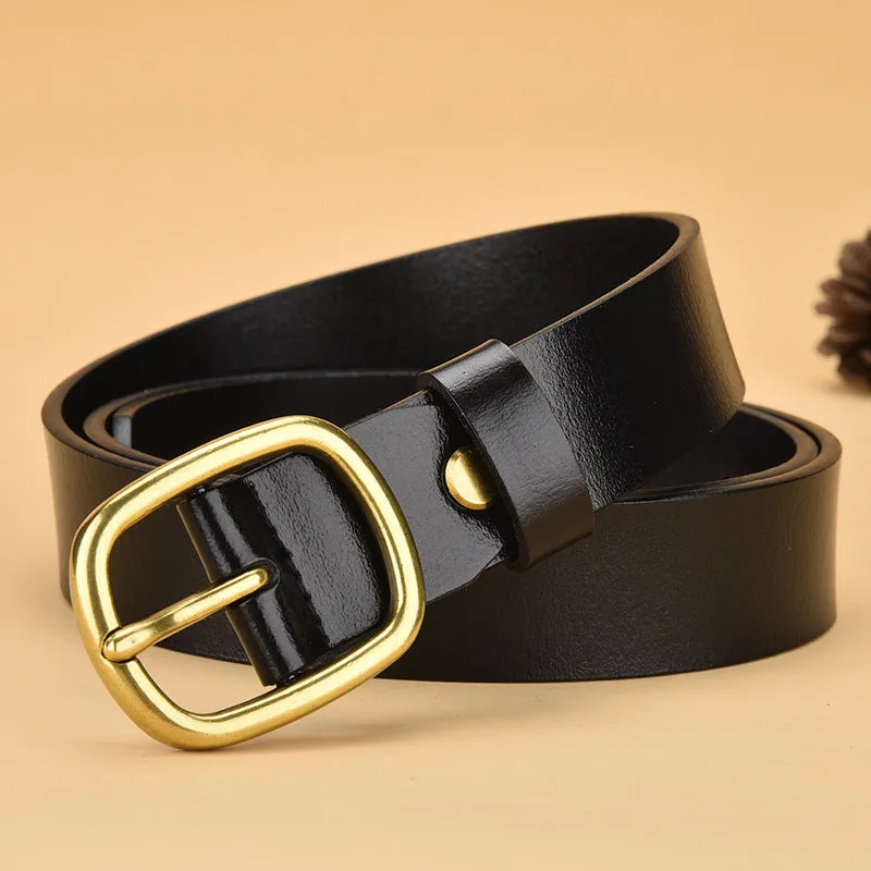 Genuine Leather Belt Women's Korean-Style All-Match round Pin Buckle with Jeans Belt Pants Belt