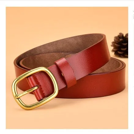 Genuine Leather Belt Women's Korean-Style All-Match round Pin Buckle with Jeans Belt Pants Belt