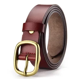 Genuine Leather Belt Women's Korean-Style All-Match round Pin Buckle with Jeans Belt Pants Belt