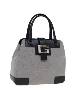 Gray Canvas Hand Bag with Metal Fittings - Made in Italy