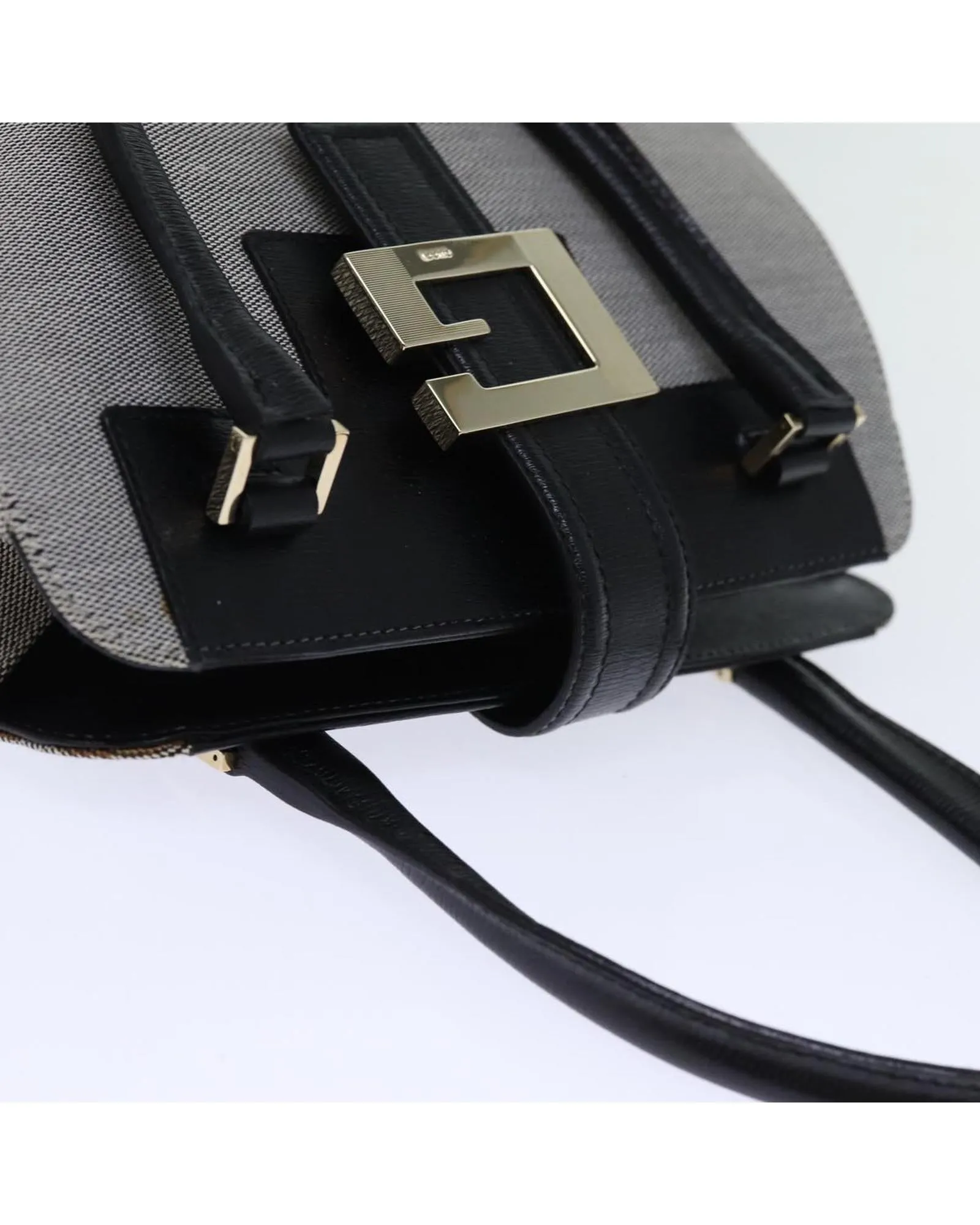 Gray Canvas Hand Bag with Metal Fittings - Made in Italy