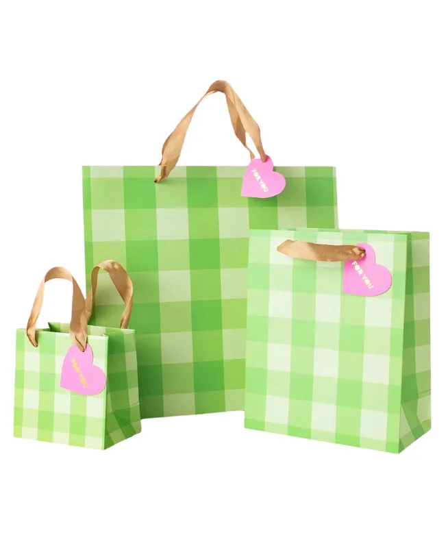 Green Gingham Gift Bags