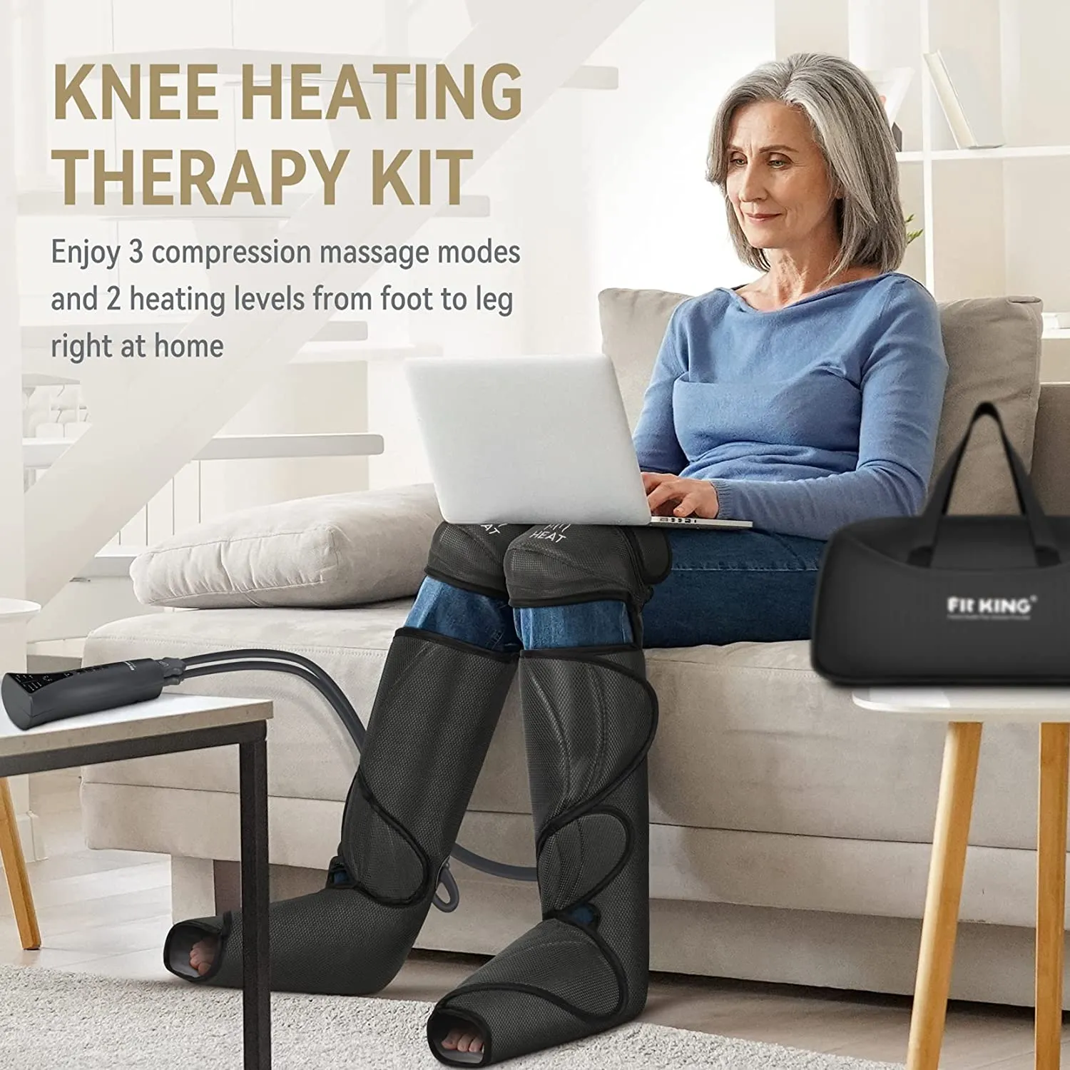 ITEM# 0102   Foot and Leg Massager for Circulation with Knee Heat with Hand-held Controller 3 Modes 3 Intensities FT-011A (Watch Video)