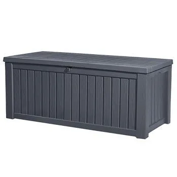 Keter - Rockwood Storage Box Wood Effect 570L Anthracite, Brown